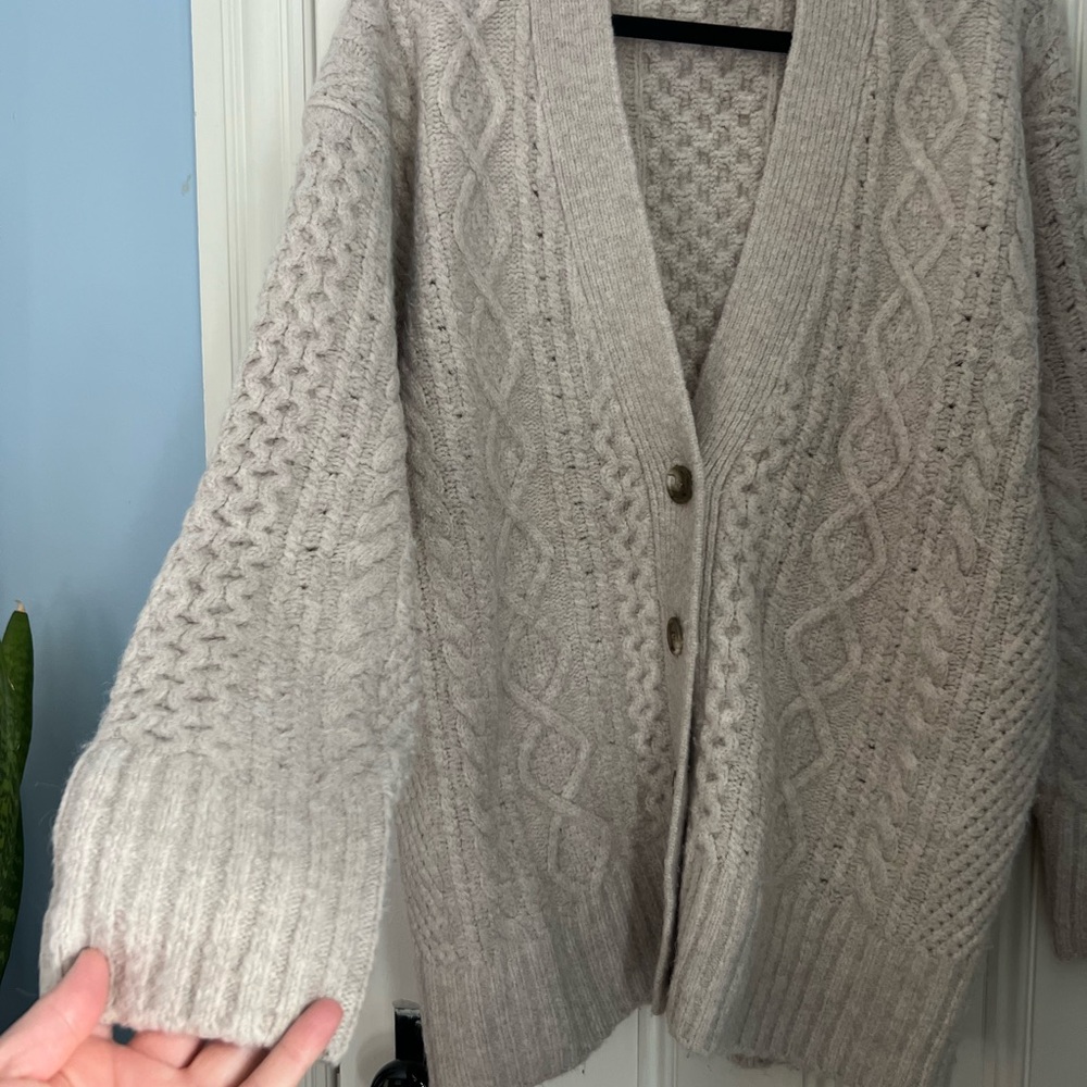 J. Crew Beige Wool Chunky Cable Knit Cardigan - Picture 2 of 9